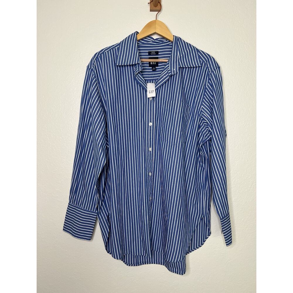 NWT Gap Big Shirt Blue White Striped Button Up Shirt Women's Size Small Tall